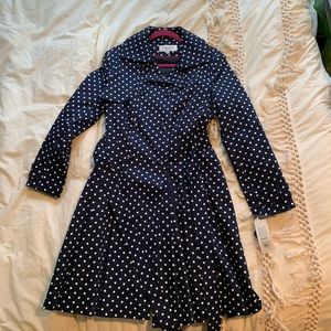 NWT Helene Berman Navy Polka Dot Trench Coat XL